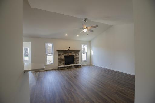 Sheldon family room with cathedral ceiling